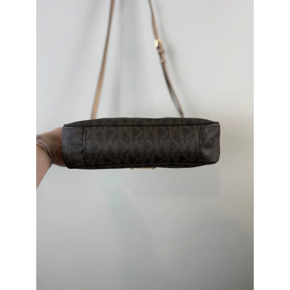 Michael Kors Crossbody Bag Women Medium Brown Signature Logo Gold‎ Hardware